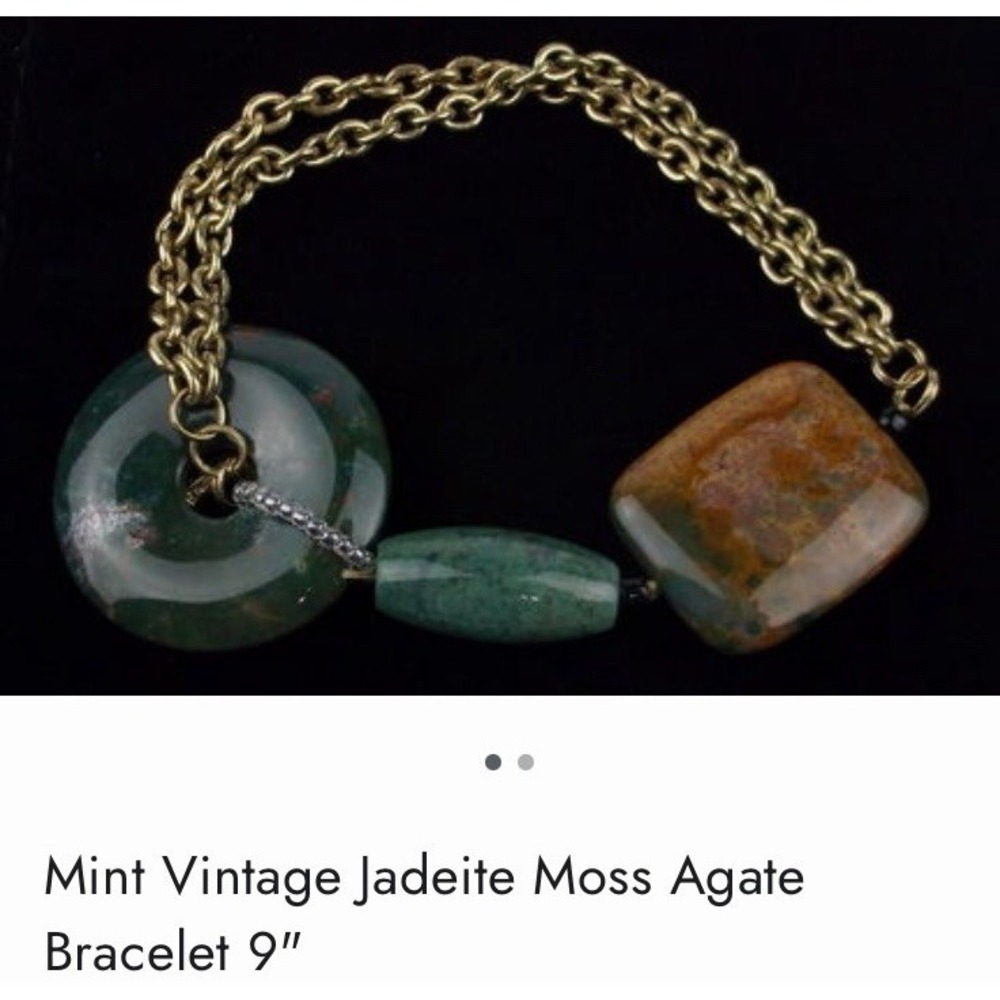 Absolute Statement Bracelet with‎ Amazing Jadeite & Moss Agate Dangle 9in Chain